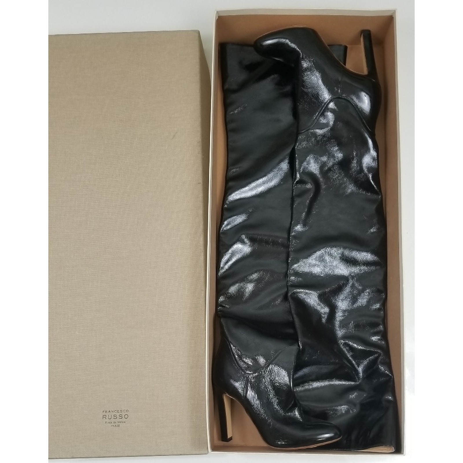Nib Francesco Russo 105mm Over The Knee Boots 36.5 Black Patent Leather $1,900 — image 5 of 7